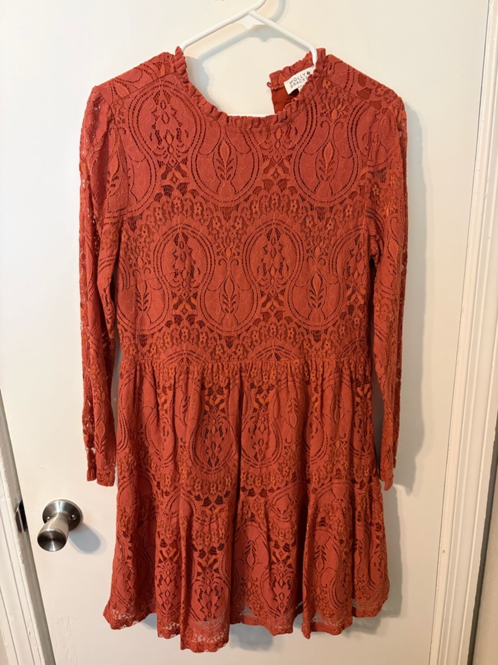 Molly Bracken Rust Lace Long-Sleeve Mini Dress